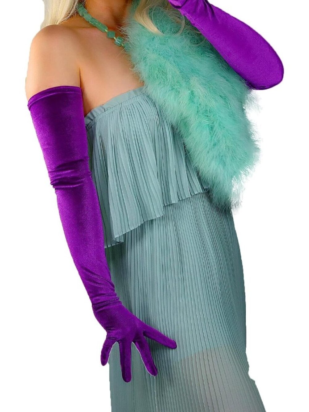 Women's Purple 28 Inch Long Touch Screen Halloween Cosplay Costume Velvet Gloves